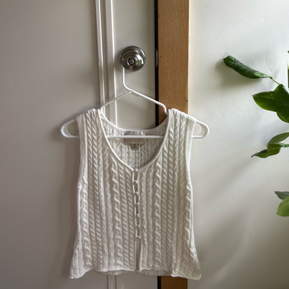 White Cable Knit Button Front Tank